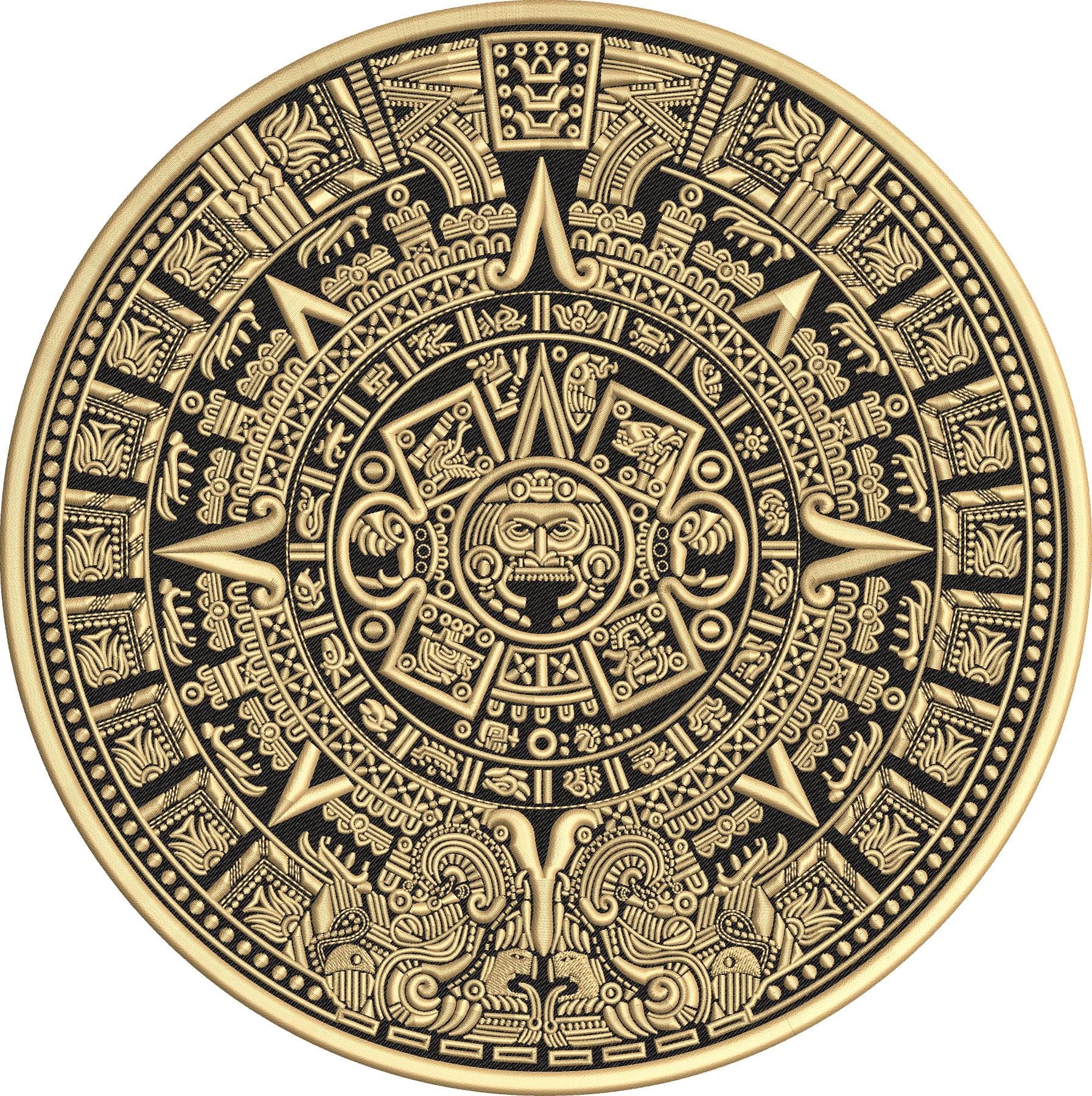 Aztec Calendar complex embroidery design